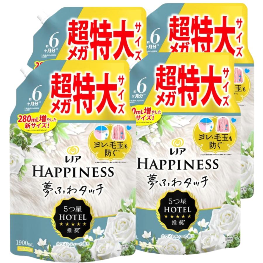 レノアハピネス 夢ふわタッチ 柔軟剤 ホワイトティー 1,900mL×4袋 約6