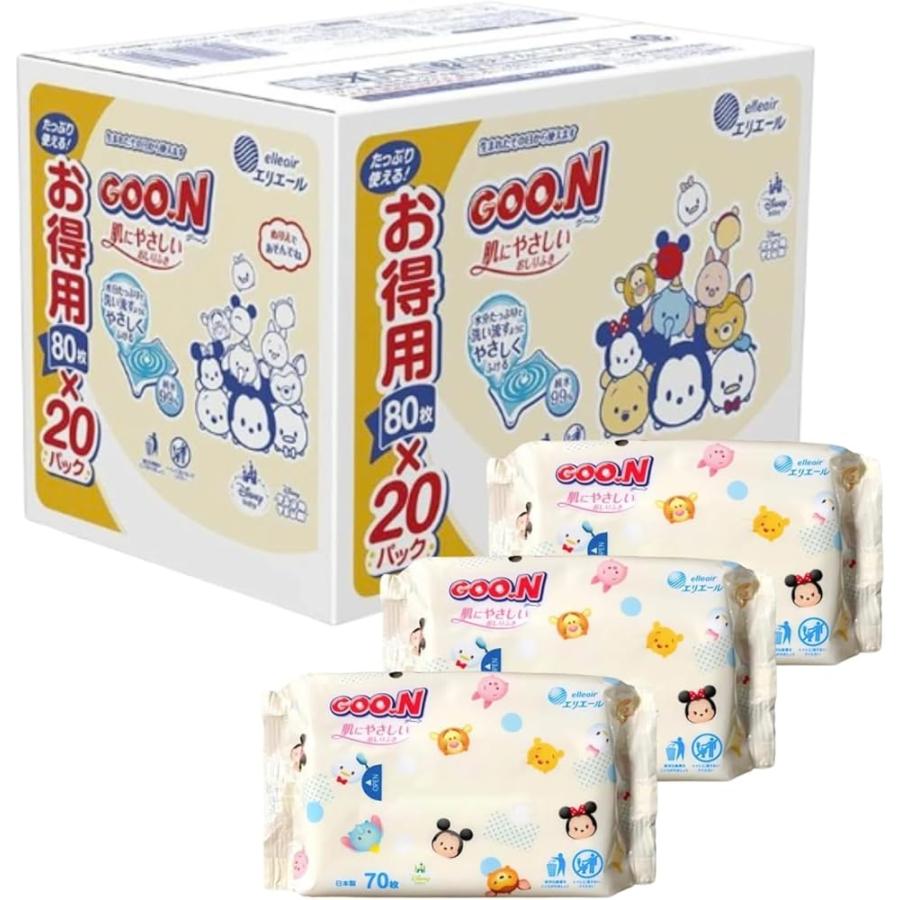 おしりふき グーン おしり拭き あかちゃん 肌にやさしいおしりふき 厚手 GOON 1600枚(80枚×20個) 大容量 まとめ買い お徳用 エリエール（Yahoo!・すずオンラインショップ）