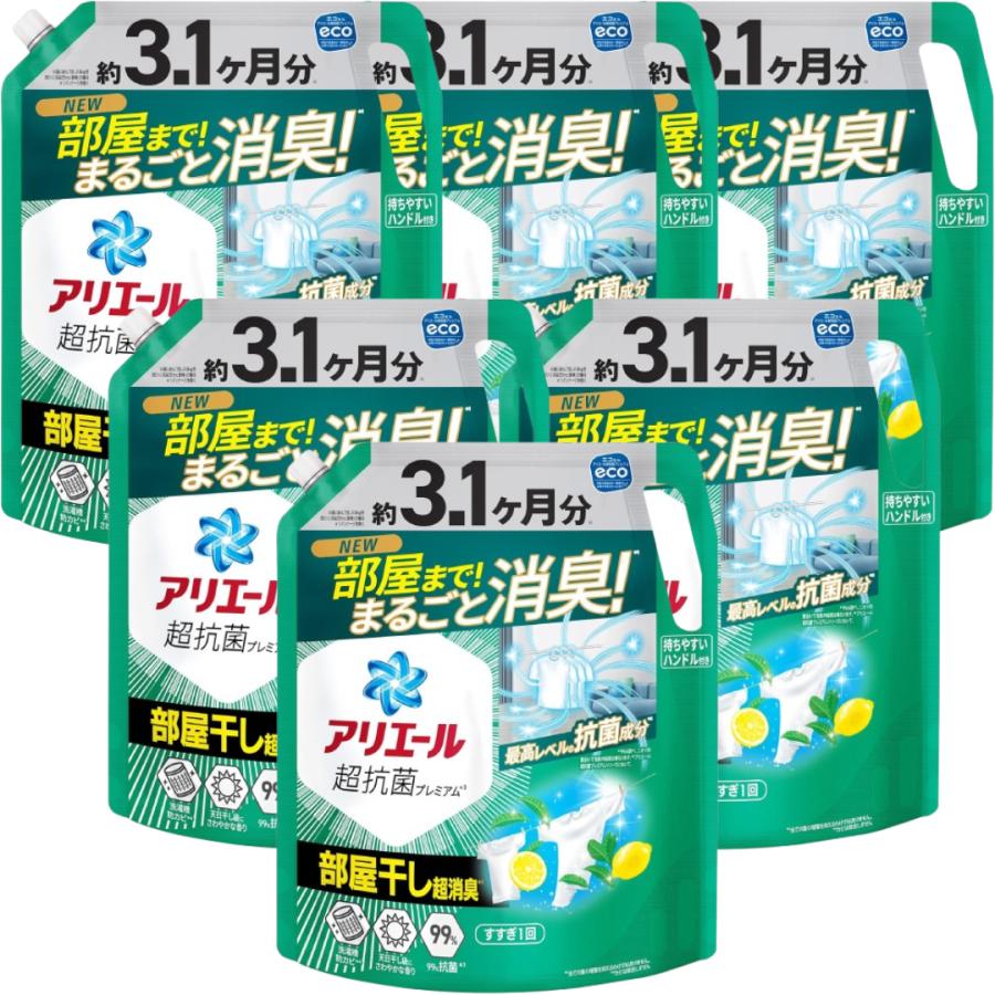 アリエール ジェル 洗濯洗剤 部屋干し超消臭 プラス 3.1ヶ月分 詰め替え 2,210g×6袋 メガサイズ 特大容量 超特大 生乾き臭 天日干し 超抗菌ジェル（Yahoo!・すずオンラインショップ）