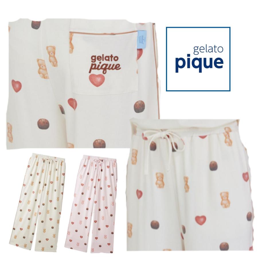 gelato pique 新品　パウダービスケットさがら刺繍ロングパンツ ジェラートピケ gelato pique パウダービスケットさがら刺繍ロング