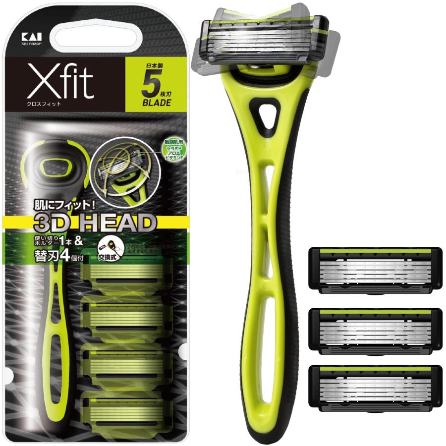 貝印 Xfit カミソリ 替刃 4個付 メンズ 剃刀 ひげそり T字 5枚刃 カイレザー kai razor : スズベル - 通販 -  Yahoo!ショッピング