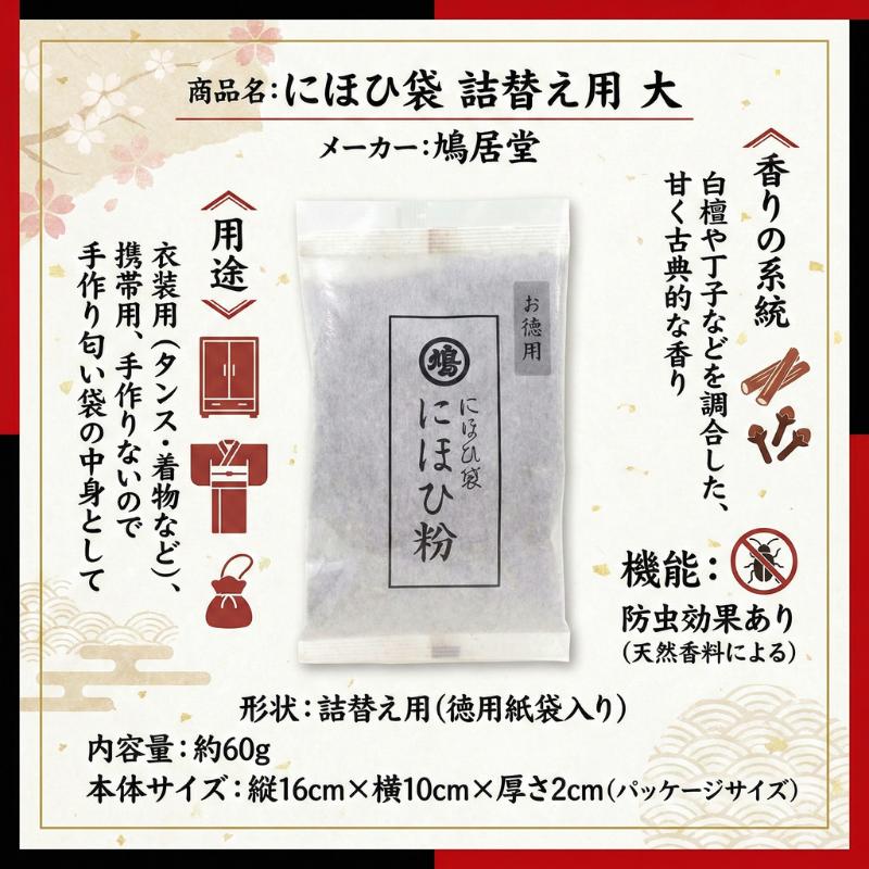 鳩居堂 にほひ袋 詰替え用 大 白檀 丁子 甘い 古典 防虫 衣装用 携帯用