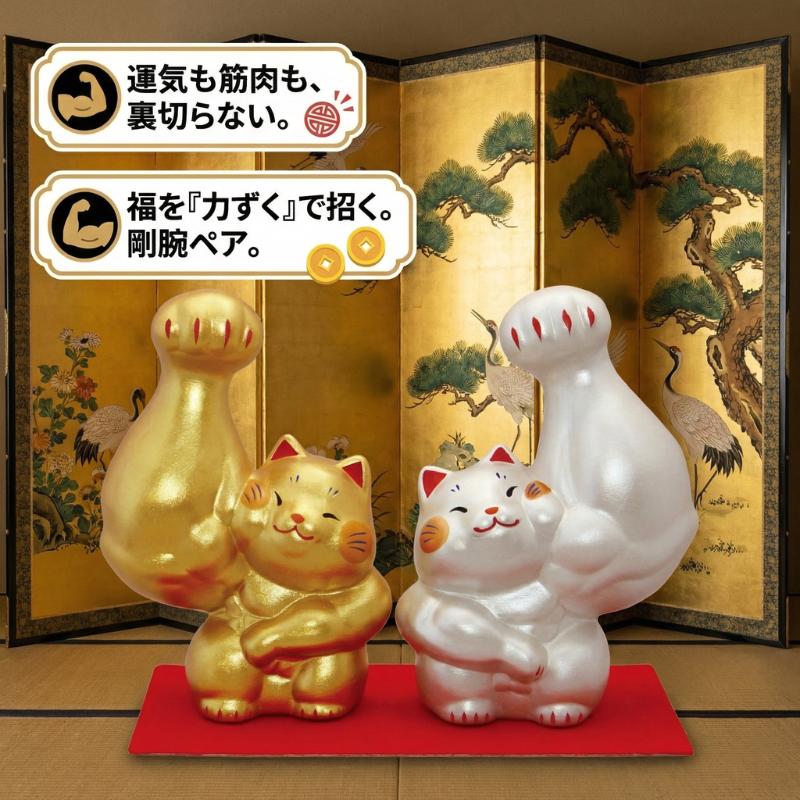 招き猫 置物 マッチョ 剛腕まっちょ招き猫 金銀 ペアセット 筋肉 筋