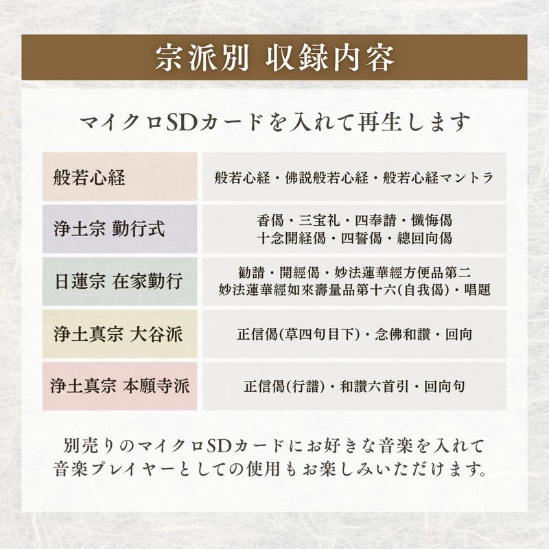 お経プレイヤー 我が家の小さなお坊さん 選べる5宗派 読経 スピーカー マルエス 電池式 経本付 仏壇 法事 高齢者向け |  | 03