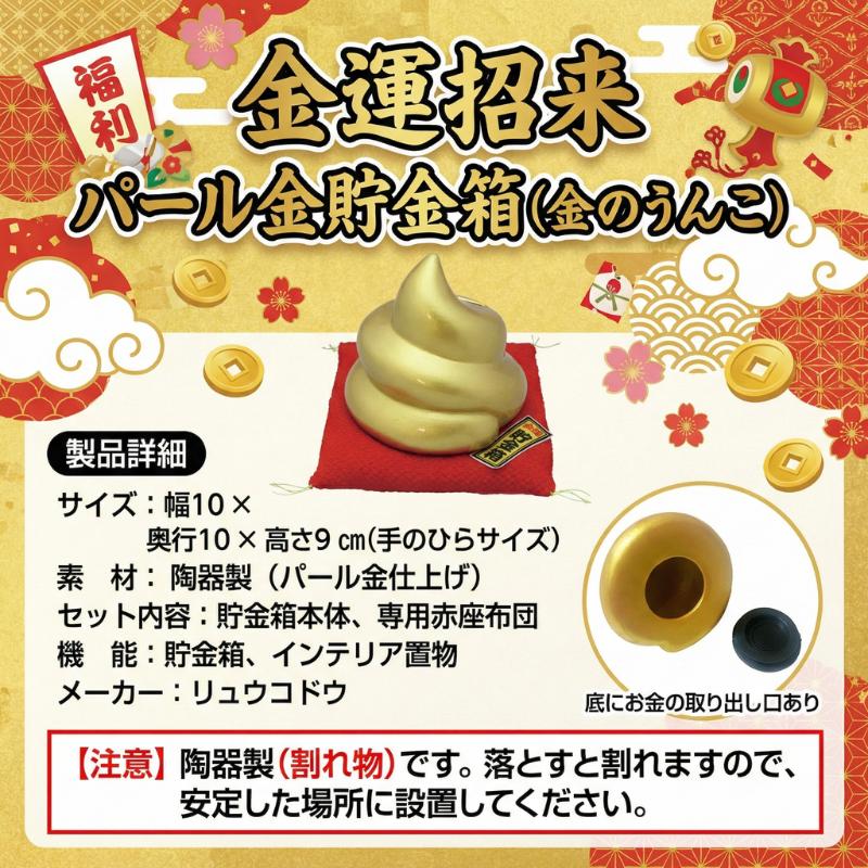 貯金箱 おもしろ 金のうんこ パール金 陶器 置物 玄関 インテリア 金運