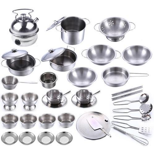 最高級 おままごとセット ステンレス ミニチュア調理器具 40個 本格 壮大 フライパン ケトル 鍋 シェフ お玉 泡だて器 知育玩具 プレゼント 涼風市場 通販 Yahoo ショッピング