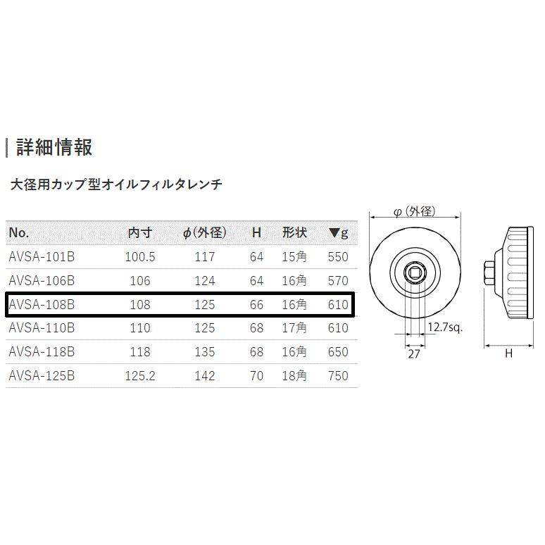 オイルフィルターレンチ（カップレンチ）KTC製　日野レンジャー（FC/FD/FE）（H07C/H07D/J05D/J05E/J08C）＜108B＞｜suzuki-buhin-r｜02