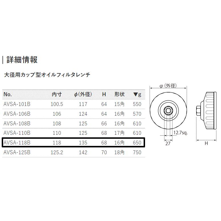 オイルフィルターレンチ（カップレンチ）KTC製　日野プロフィア（FR/FS/FW/FN/SH）レンジャー（FC/FD/FE/GD）＜118B＞｜suzuki-buhin-r｜02