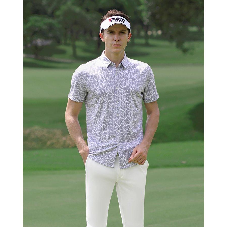 値下げ 柄シャツ 半袖ワイシャツ 半袖シャツ メンズシャツ ゴルフメンズウェア メンズウェア 夏用 Pgm おしゃれ 吸汗 幾何学柄 カジュアル シャツ サイズ ブルー Wp Polestarcalendars Com