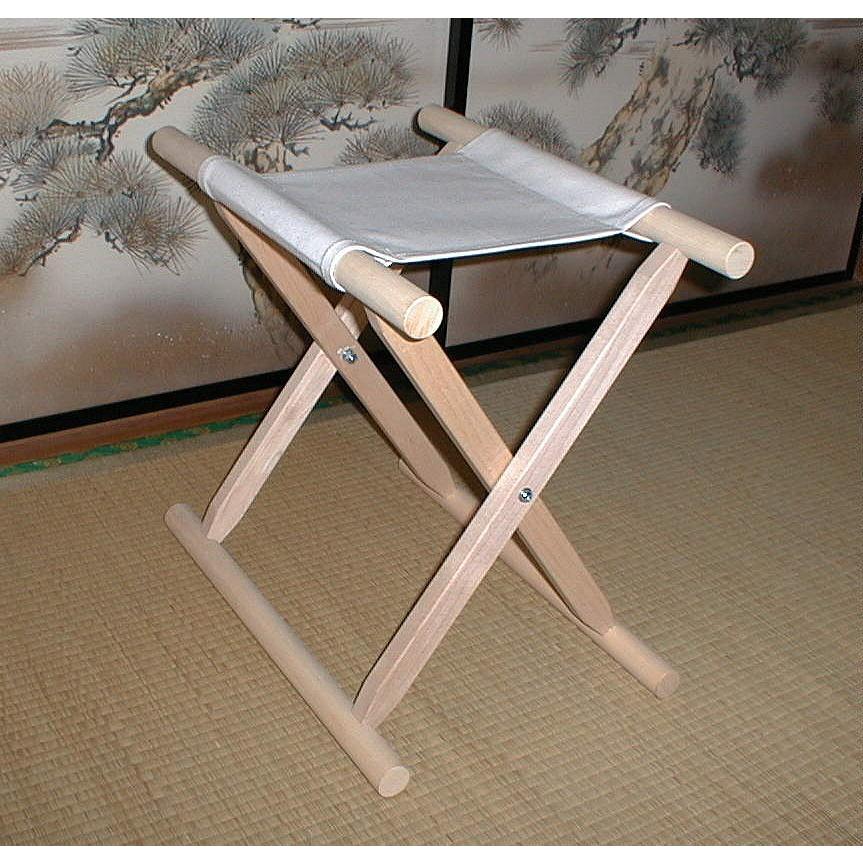 評価 トップメーカー鈴木木工所の角太足胡床 流行 白木白布 木製折りたたみ椅子