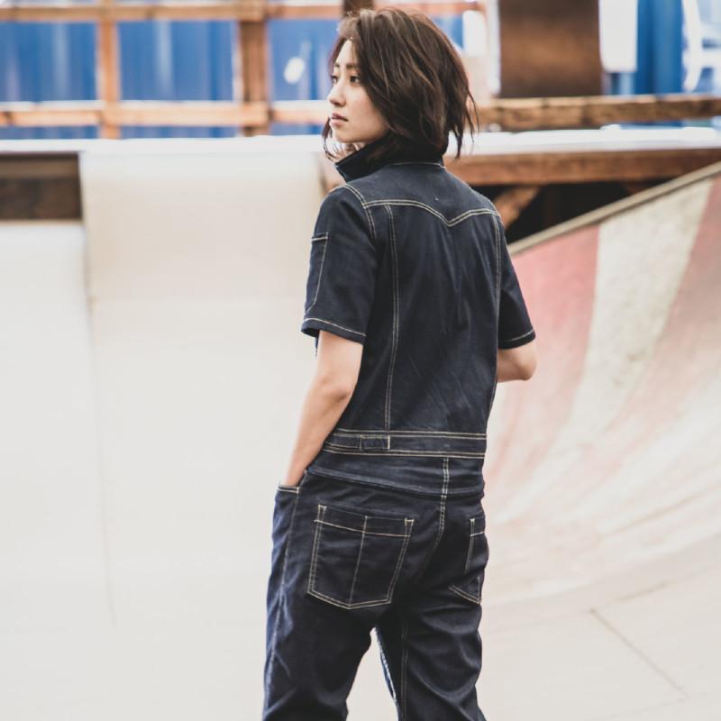 つなぎ レディース ヒップオープンおしゃれ 女子 半袖 デニム オーバーオーオール バイク グレイスエンジニアーズ デアリーウーマン ツナギ 服 Ge 655 Ge 656 Sk Ge655 つなぎ 白衣 事務服のスズキ繊維 通販 Yahoo ショッピング