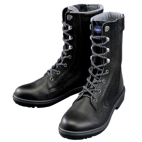 安全靴 ブーツ サイドファスナー付の牛革ワークブーツ！長編上 XEBEC(ジーベック) 85023 ブラック(黒) :XEBEC-85023