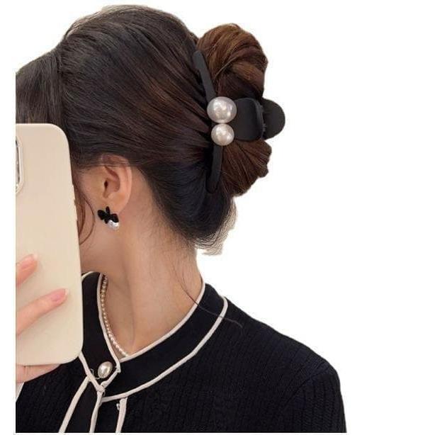 ヘアクリップ パール 黒 バンスクリップ 上品 大人 レディース 入学式