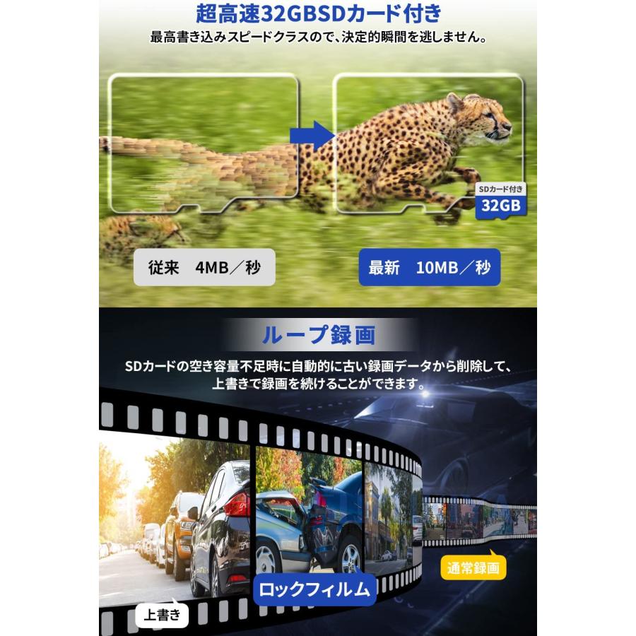 ドライブレコーダー 前後 本体 3カメラ 360度 1080PフルHD 24時間駐車監視 車内カメラ 赤外線暗視ライト 2.0インチ液晶 SDカード付き 動体検知 2年保証｜suzukiyasyouten｜13