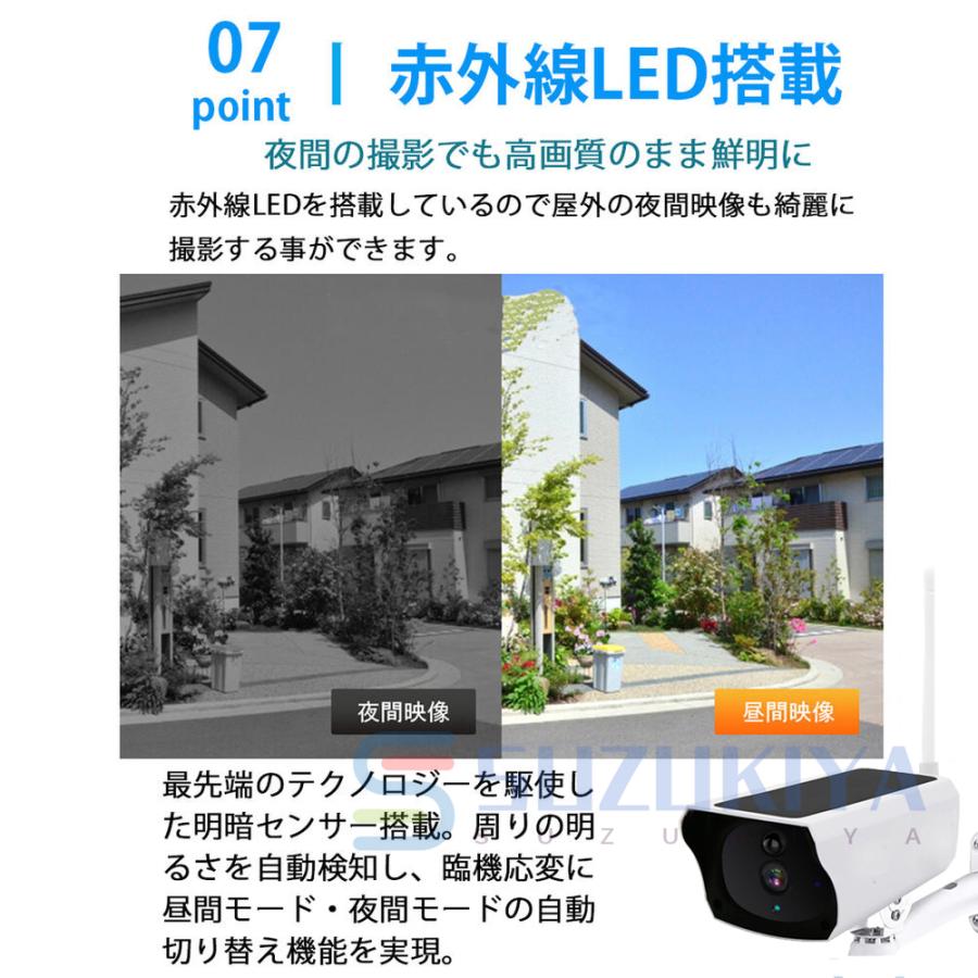 防犯カメラ ワイヤレス 屋外 ソーラー 家庭用  wifi ドーム型 300万画素 録画 電源不要 IP66防水 防塵 赤外線夜視 小型 監視カメラ スマホ 自動追跡  双方向対話｜suzukiyasyouten｜12