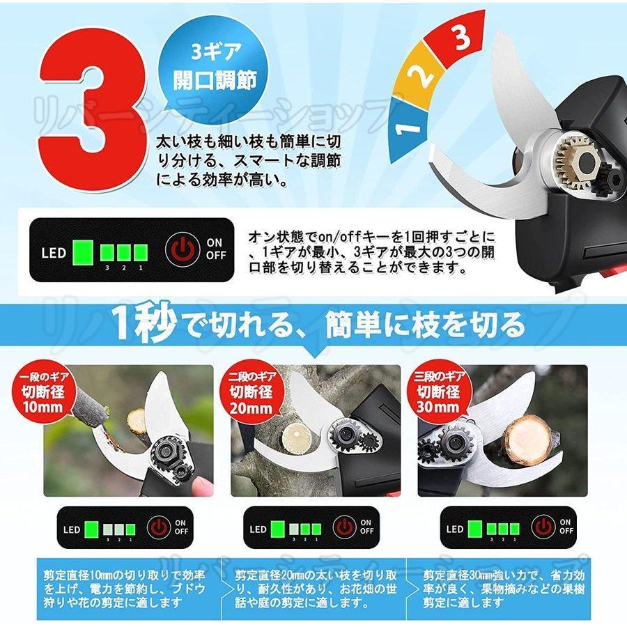 進化版 電動剪定ばさみ 充電式 剪定ばさみ 枝切り 枝切ばさみ 切断枝径30mm コードレス 軽量 剪定鋏 枝きりはさみ 電動ハサミ 庭木 園芸用 新品｜suzumori-shop｜02