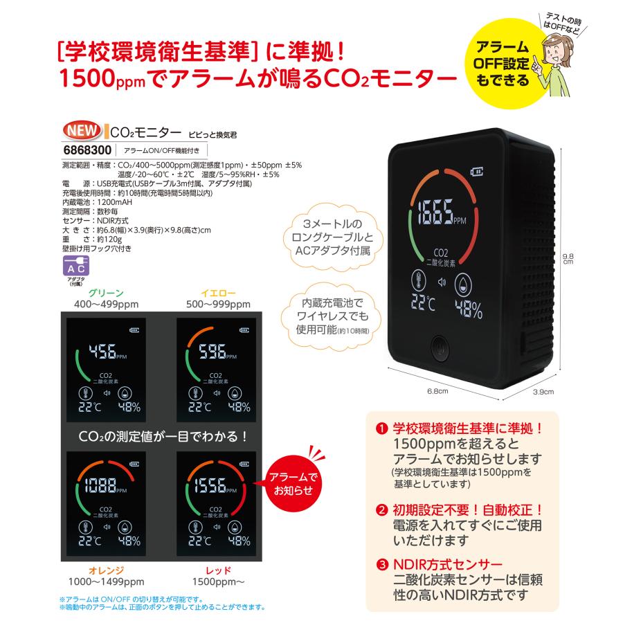 新品】二酸化炭素測定器 CO2ピピっと換気くん(TOMO-01) TOMONARI CO2