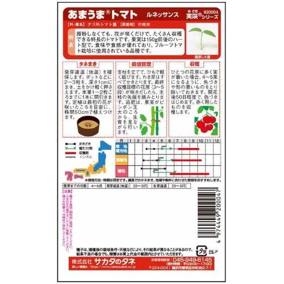 野菜種子 あまうまトマト「ルネッサンス」 1，000粒（サカタのタネ）【送料込み】野菜 やさい 種 たね フルーツトマト 大玉とまと ハート型 多収 高糖度 家庭菜園_1