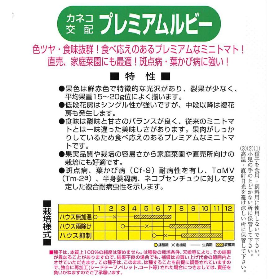 野菜種子 ミニトマト「プレミアムルビー」 10粒（カネコ種苗）【送料込み】 家庭菜園 直売所向け 複合耐病虫性 |  | 01