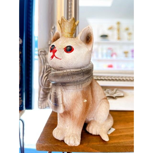 ペアねこ置物2体セット 王冠ねことほおかぶりねこセット ねこ