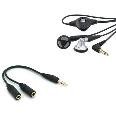 Premium Y Adapter Headset Splitter + [2 PACK] Stereo 3.5mm Blackberry Wired with Microphone Earbuds for Verizon HTC One Max - On まもなく販売 buntarolab.jp