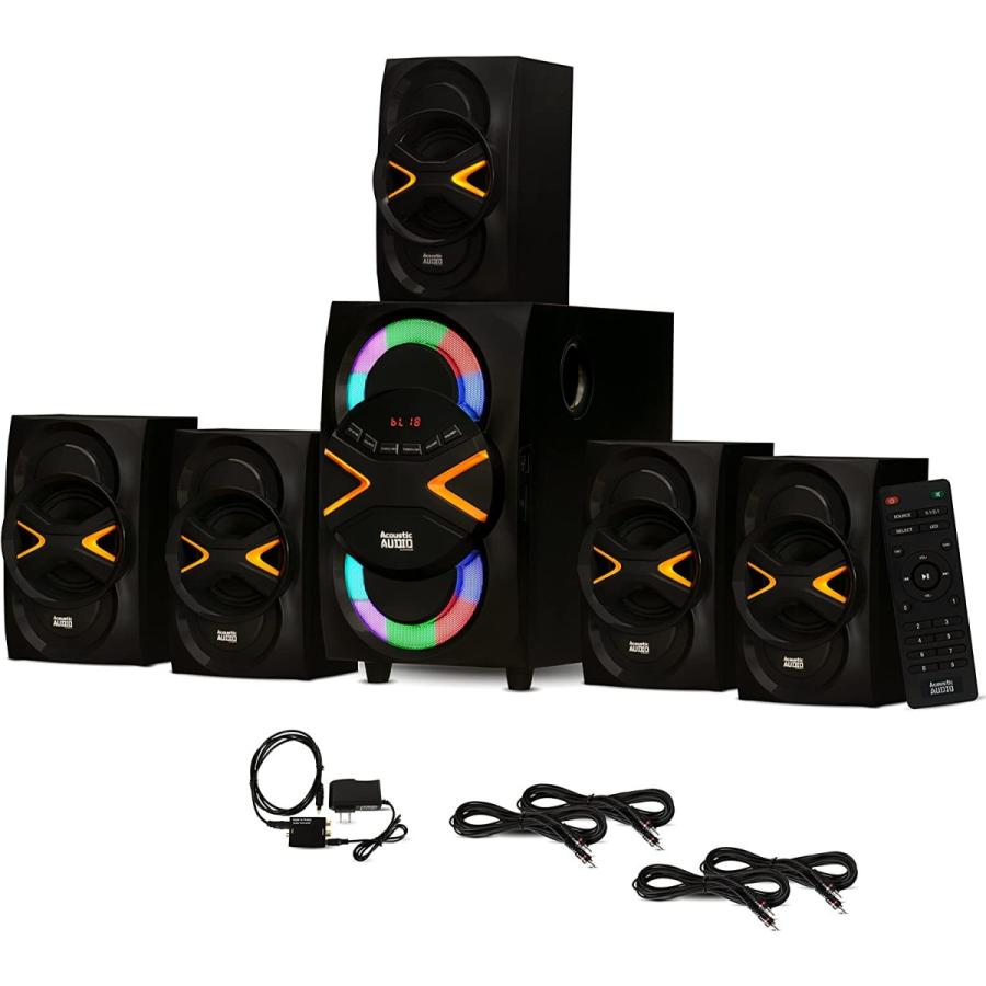 Acoustic Audio AA5210 Home 5.1 Speaker System with Bluetooth  LEDs  FM  Optical Input and 4 Ext. Cables　並行輸入品