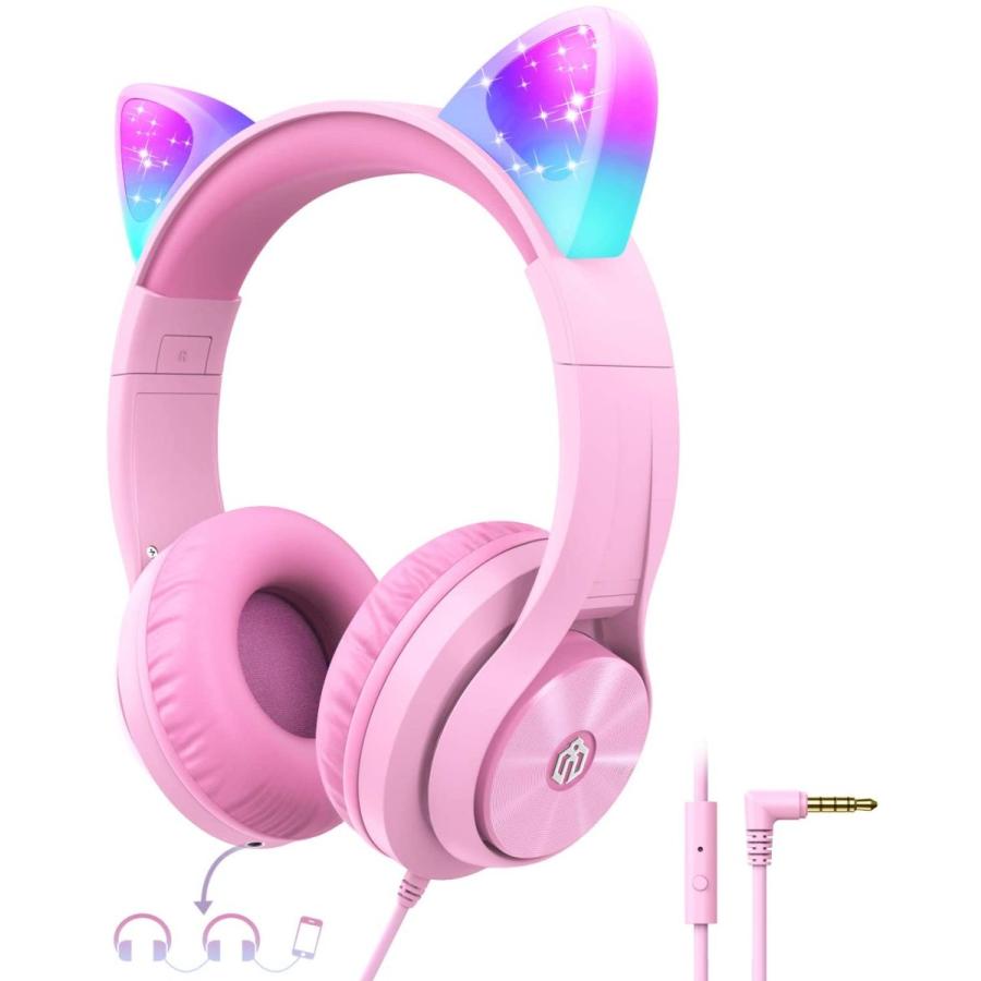 人気沸騰ブラドン Cat Ear Led Light Up Kids Headphones with Microphone  iClever HS20 Wired Headphones -Shareport- 94dB Volume Limited  Foldable Over-Ear Headphones for その他カメラ