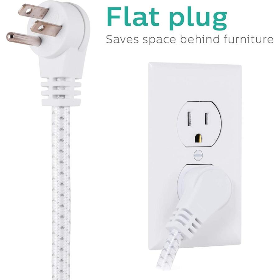 Philips 3 Outlet 2 USB Surge Protector Orb 8 ft Braided Extension Cord Flat Plug Power Hub Round 450 Joules White SPP6230WC/37　並行輸入品 - 4