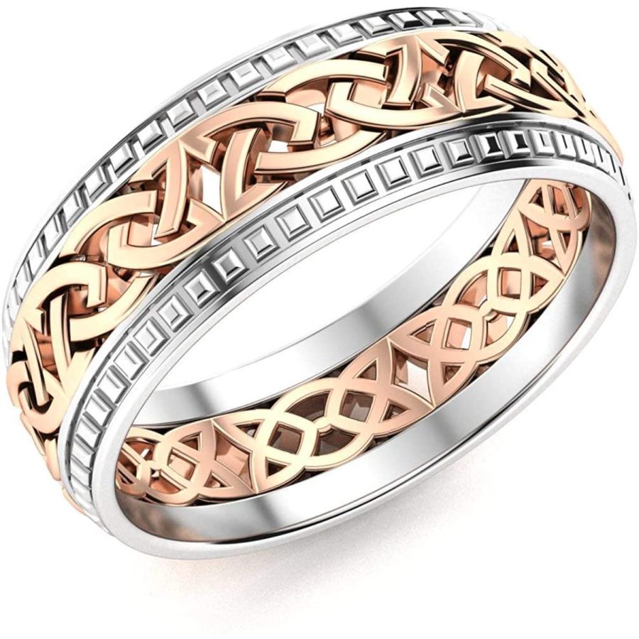 ダイアモンド 天然 結婚指輪 認定 ケルト風 結婚指輪 14k 4 12 ツートーン ローズ ホワイト