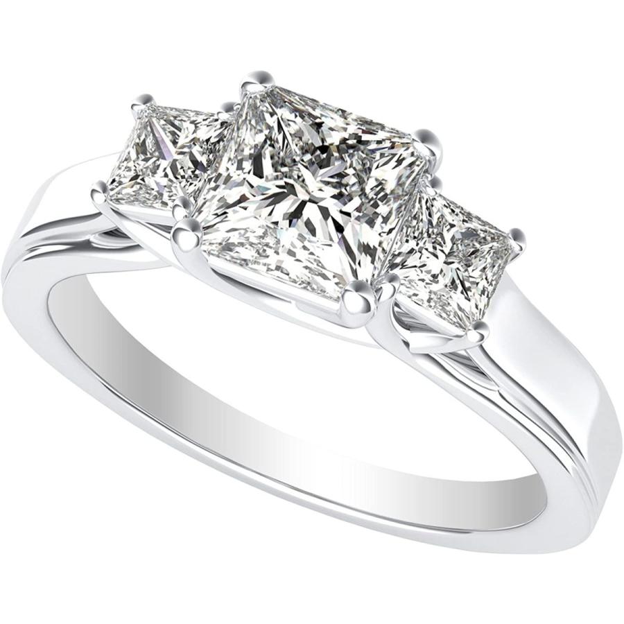 3 スリーストーン プリンセス ダイヤモンド 婚約指輪 14K ホワイトゴールド (I-J カラー価値)　並行輸入品