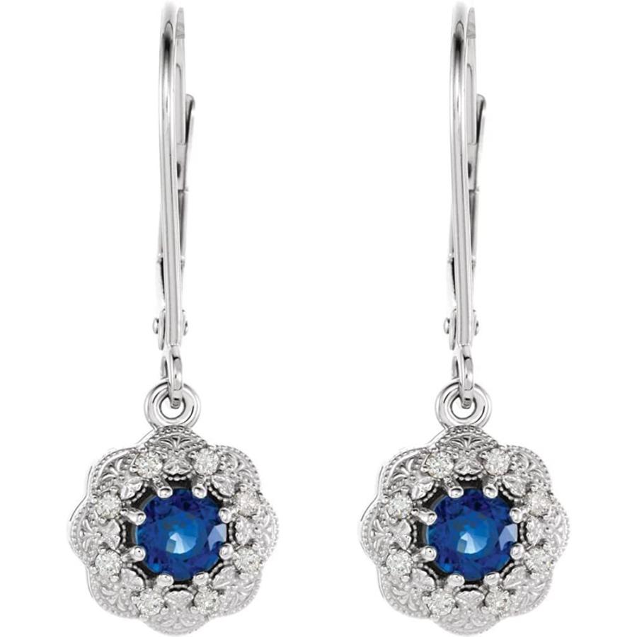 14K White Blue Sapphire & 1/8 Ctw Diamond Halo-Style Earrings 並行