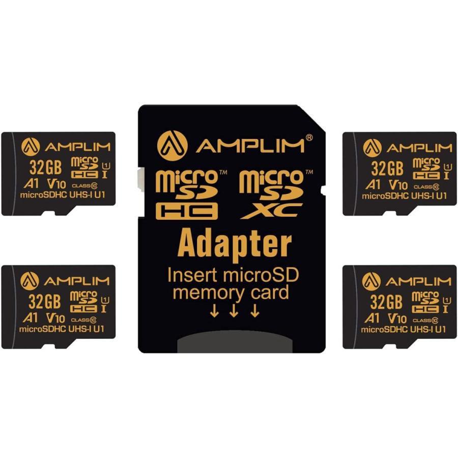 Amplim 32GB microSD SDHC メモリーカード 4枚パック アダプター付き(Class 10 U1 UHS-I V10 A1 microSD HC エクストリームプロ)32GBx4 超高速 667倍速 100MB|svajones|02