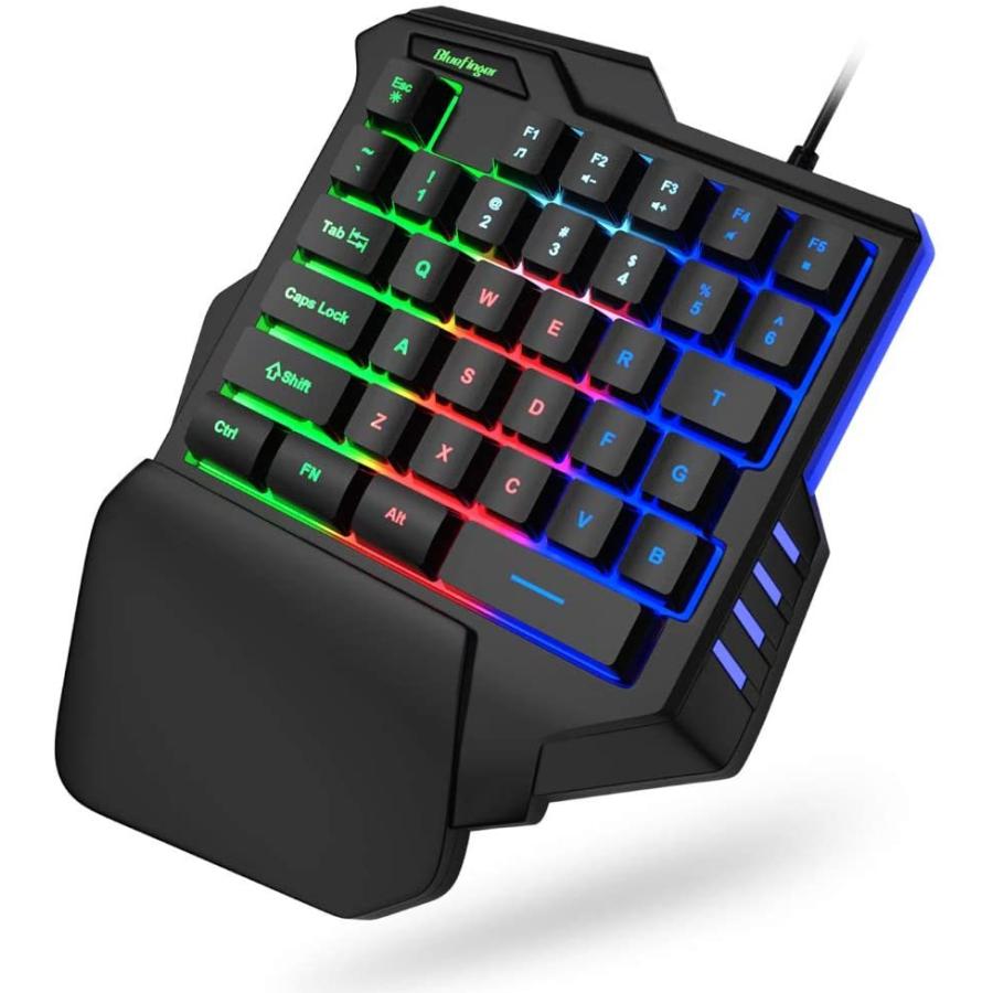 One Hand RGB Gaming Keyboard USB Wired Rainbow Letters Glow Single Hand Keyboard with Wrist Rest Support Multimedia Keys  Backlit Ergonomic Mechanica