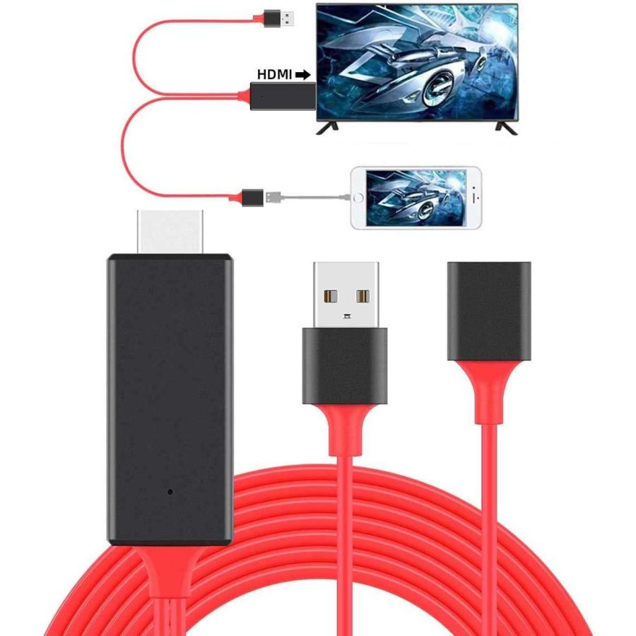 海外の輸入品ショップ-世界中の様々なアイテムをお得に購入HDMIケーブルアダプター USB - HDTVケーブル ワイヤードングル USBオス + USBメス-HDMIオス 1080P HDTVミラーリングケーブル iPhone/iPad/S9/S8/Note 8などに対