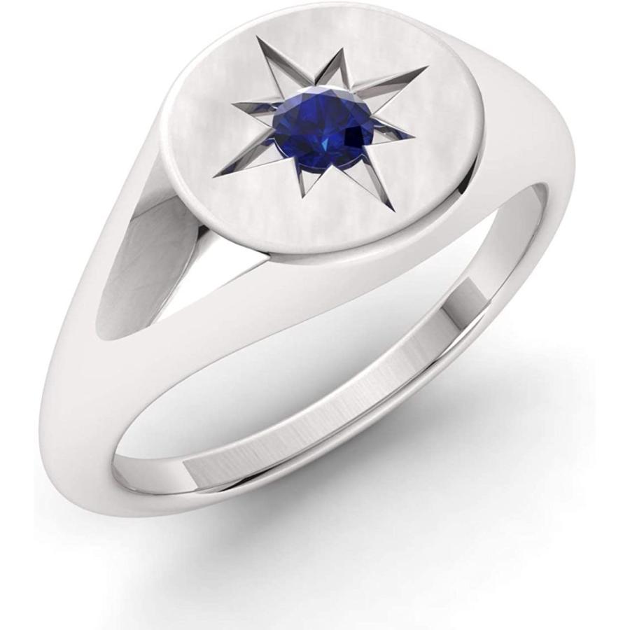 Diamondere Natural and Certified Blue Sapphire Star Signet Ring in 14k White Gold | 0.10 Carat Ring for Mens US Size 11　並行輸入品の商品写真