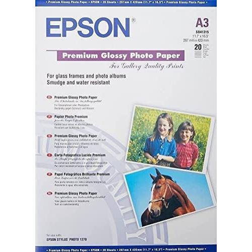 Epson Premium Glossy Photo Paper, A3, 297 x 420mm, 255 g/m2, 20 Sheets