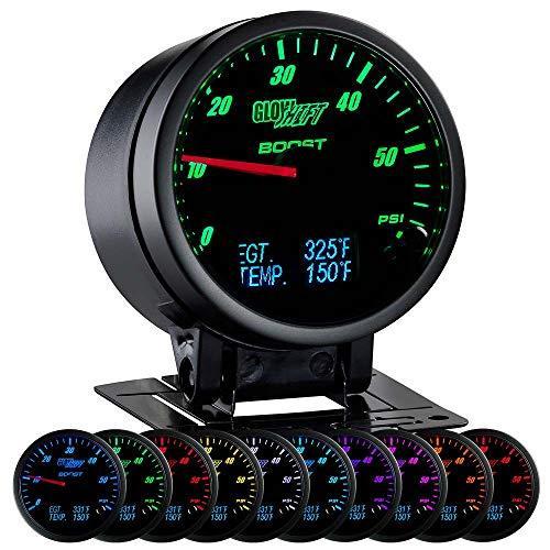 GlowShift 3in1 Analog 60 PSI Boost Gauge Kit with Digital 2200 F Pyrometer Exhaust Gas Temp EGT & 300 F Temperature Readings - 10 Selectable メーターパネル
