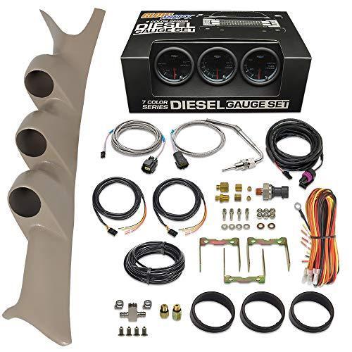 GlowShift Diesel Gauge Package Compatible with Ford Super Duty F-250 F-350 6.0L Power Stroke 2003-2007 - Tinted 7 Color 60 PSI Boost, 1500F メーターパネル
