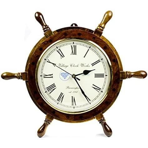 日本最大級 Nagina International Clock Decor Wall Maritime | Clock Time's Face Dial Numeral Roman 8" with Wheel Ship Nautical Handcrafted 16" 掛け時計、壁掛け時計