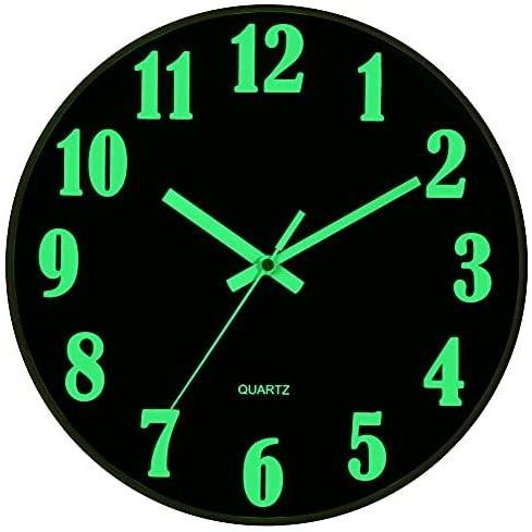 Jofomp 電池式 常夜灯壁時計 12インチ 数字と針 静音 カチカチカチ音 大きな発光