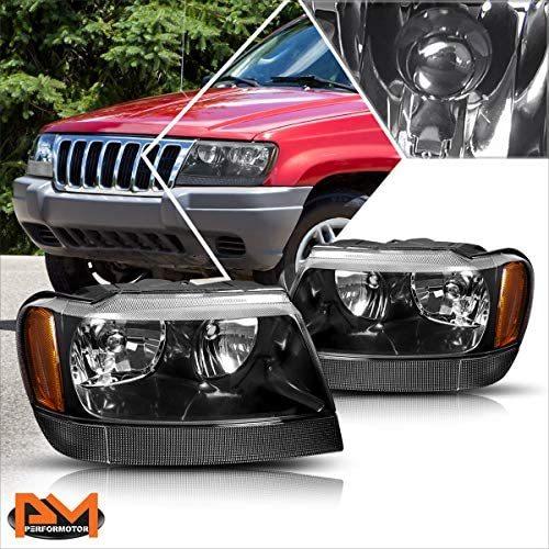 PM Performotorヘッドライトヘッドランプアセンブリセットブラック/アンバー互換19992004ジープグランドチェロキーWJ