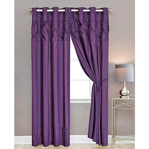 大特価!! WPM 4 Piece Curtain Set; 2 Panels and Tie Backs Pintuck Designs Purple Color Drapes- JN1 (Dark Purple) ドレープカーテン