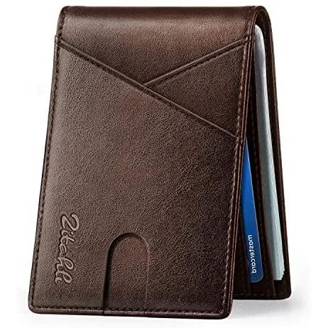 『2年保証』 Zitahli メンズ スリム 財布 札入れポケット付き RFIDブロック レザー 二つ折り財布, 札入れ。, 1. コーヒー 長財布