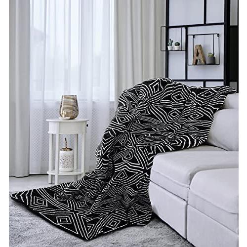 【サイズ交換ＯＫ】 Room,Super Living Couch Sofa for Blanket Throw Black&White Soft Blanket Throw Decorative Modern Boho 掛け布団