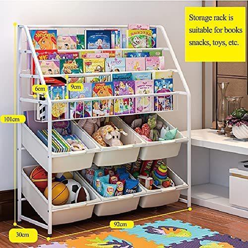 ファッション 子供用おもちゃ収納オーガナイザー Moamun 6缶付き 多機能メタ 子供用キャスター付きおもちゃ収納ラック 本棚 書棚 Clipecoturismo Tur Br