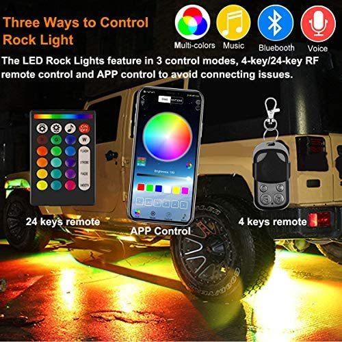 Benxusee RGB LED Rock Lights 4 Pods 60 LEDs Waterproof Aluminum Multicolor Neon Underglow Lighting Kit with APP Remote Control for Off Road｜svizra-shop｜02