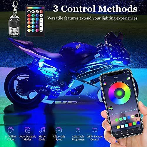 icicar 12pcs Motorcycle LED Light Kit(3rd Gen) App Control Music Mode RGB 16 Million Colors Brake Light Function Waterproof with Dual Remote｜svizra-shop｜04