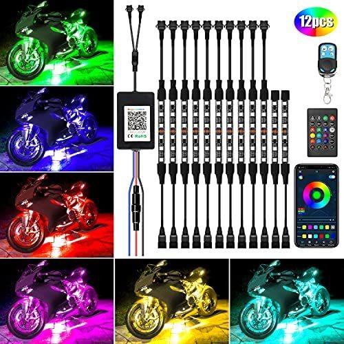 SUPAREE Motorcycle Led Light Kit,12Pcs Motorcycle Lights Underglow Waterproof Motorcycle LED Strip Light with APP IR RF Remote Controllers,M｜svizra-shop｜09
