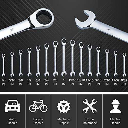 SAE Metric Combination Wrench Set 24 Piece Wrenches Kit Hand Tool Open Box End 1 