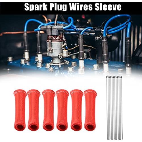 X AUTOHAUX 6pcs Spark Plug Wires Sleeve Heat Shield Covers Spark Wire